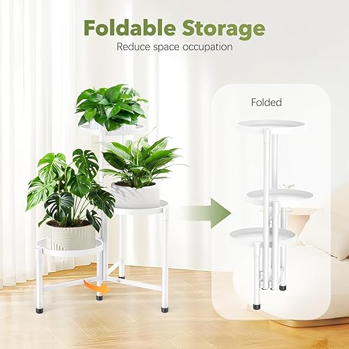 Miniatura 5 de Soporte de metal para plantas de 3 niveles para interiores y exteriores, estante esquinero para plantas con bandeja de 10 pulgadas de ancho, soporte