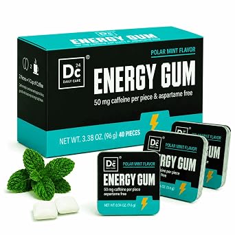 DC24 DAILYCARE Caffeine Energy Gum, 50mg Caffeine, Polar Mint, 40 Count