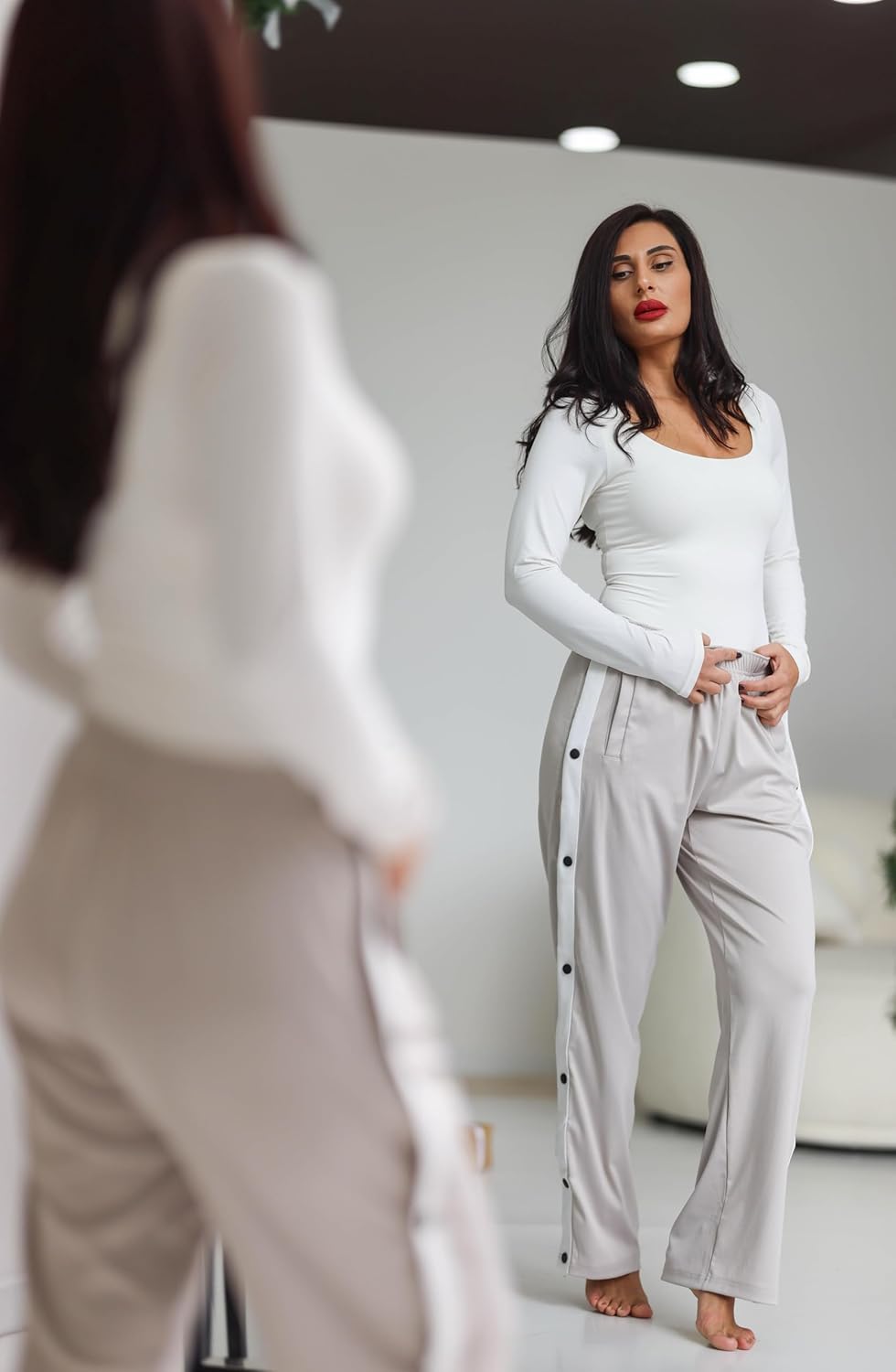 Deyeek Women's Tear Away Pants Side Split Snap Open Bottom Sweatpants Leg Breakaway Post Surgery Pants with Pockets - Image 3