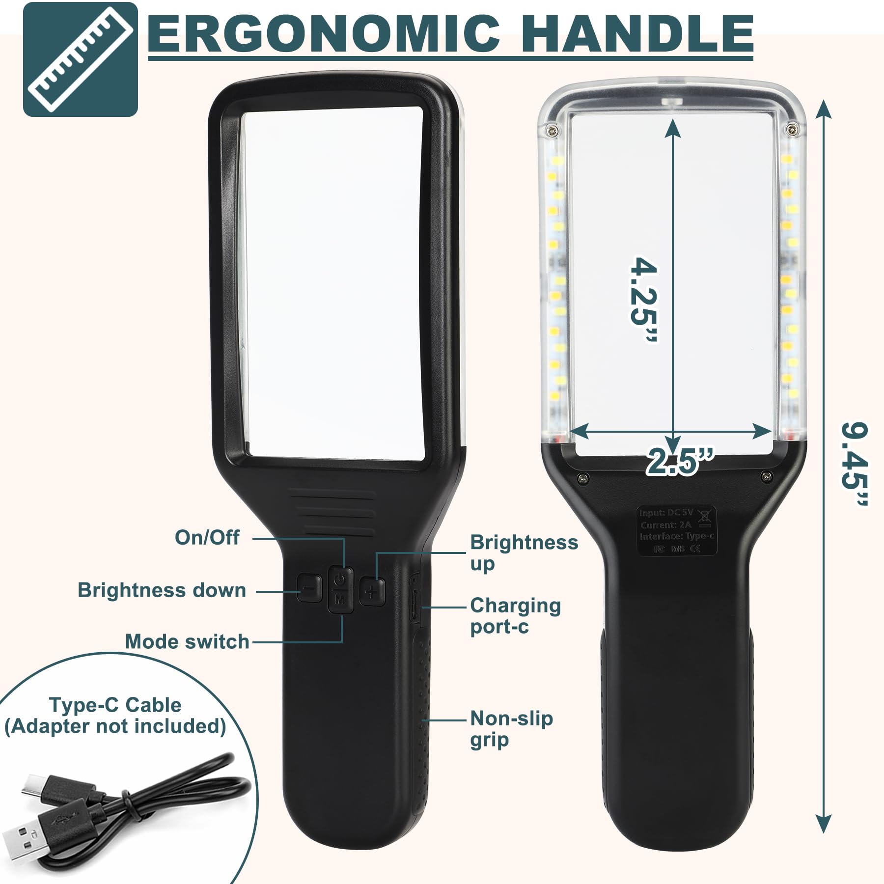 Lupa recargable de 15 aumentos con luz, lente de página de vidrio real, 3 modos de color regulable continuamente, lupa de mano iluminada para leer impresiones pequeñas, personas mayores con