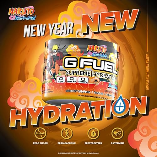 Miniatura 4 de G Fuel Naruto Sage Supreme Hydration, mezcla de electrolitos en polvo para energía y concentración, suplemento sin azúcar y cafeína con vitaminas y