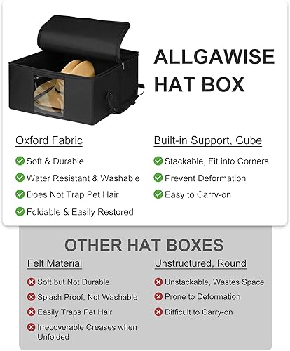Miniatura 8 de Allgawise Caja de almacenamiento para sombreros, contenedor apilable mejorado para organizar sombreros, contenedor para armario, caja de viaje
