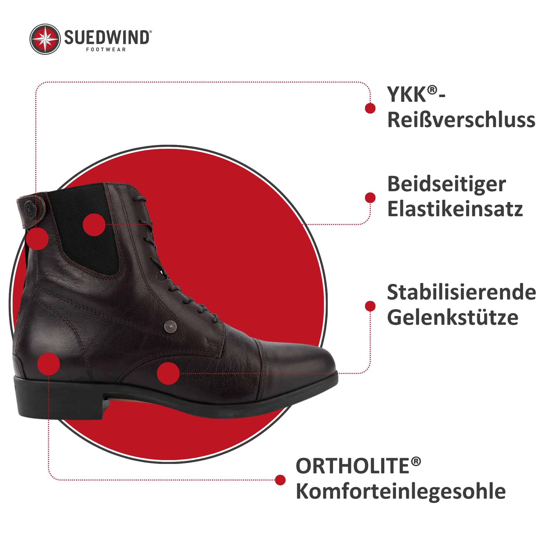 SUEDWIND FOOTWEAR Reitstiefeletten Advanced II BZ Lace Soft – Damen Jodhpur Stiefelette – Mesh-Innenfutter, Reißverschluss & Schnürung – Leder Chelsea Boots – Schwarz o. Braun – 36-46