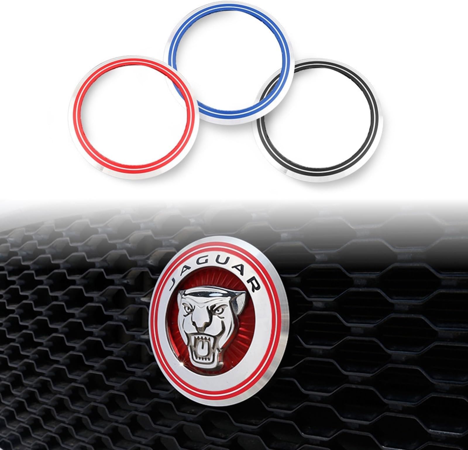 Hood Emblem - Compatible with XE, XF, XJ,F-Type,F-Pace Accessories- 3D Classical Design - Hood Emblem in Chrome/Black Finish(Red)