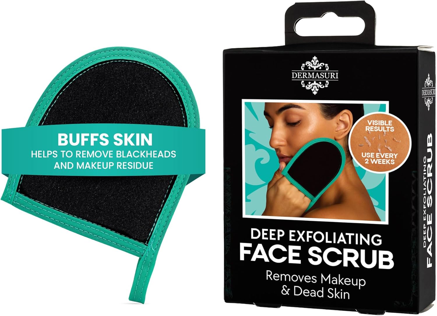 Dermasuri Deep Exfoliating Face Scrub and Body Scrub Mitt – Facial Exfoliator & Skin Cleanser – Part of the Best Skincare Kit for Women & Men – Cleanse Dead or Dry Skin – Face Exfoliation Tool