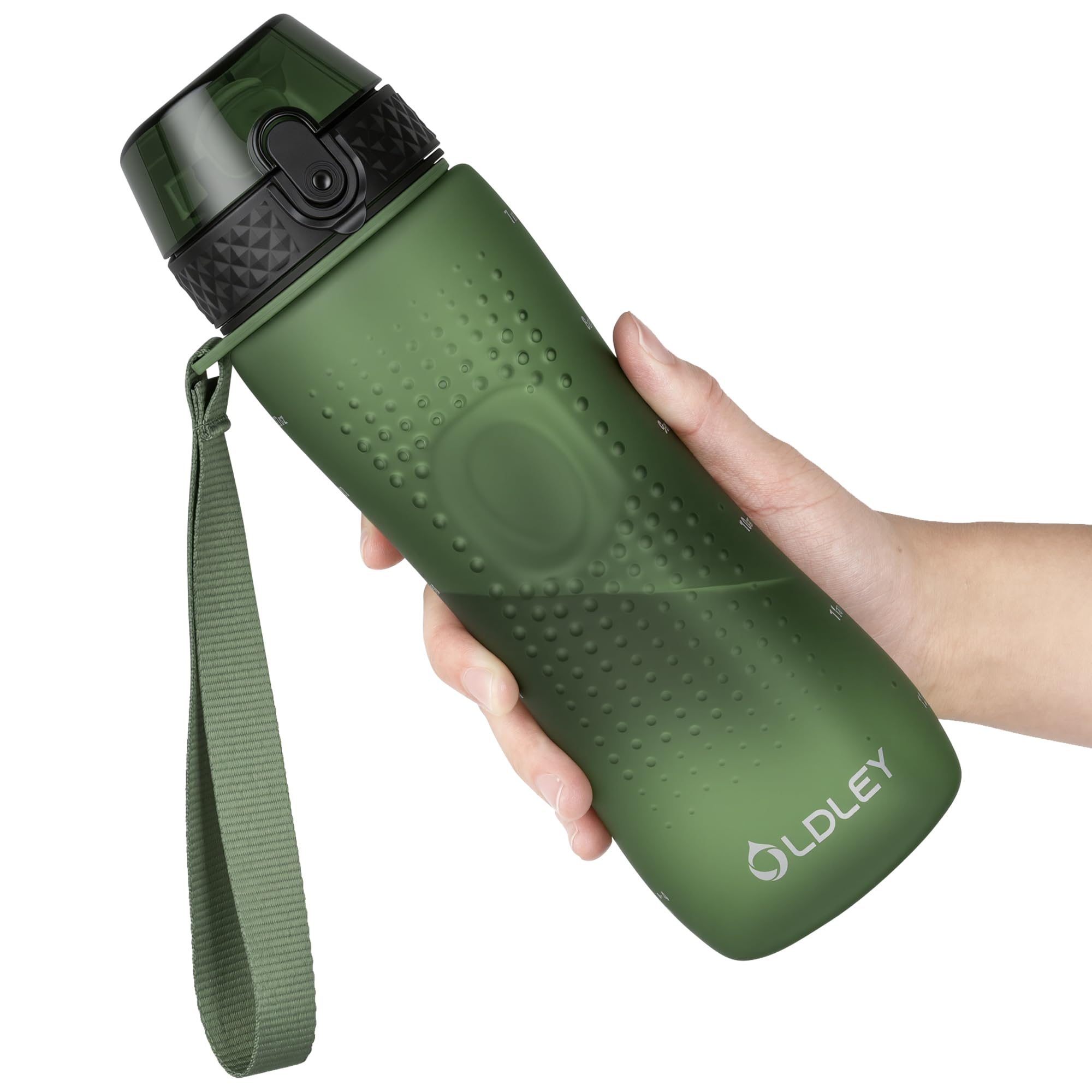 OLDLEY 750ml/25oz Water Bottles with Straw BPA Free Tritan Water Bottles for Gym School Sports Outdoor Leakproof Time Markings Durable Drink Bottles for Adult Kids Women Men (Army Green) — image 1