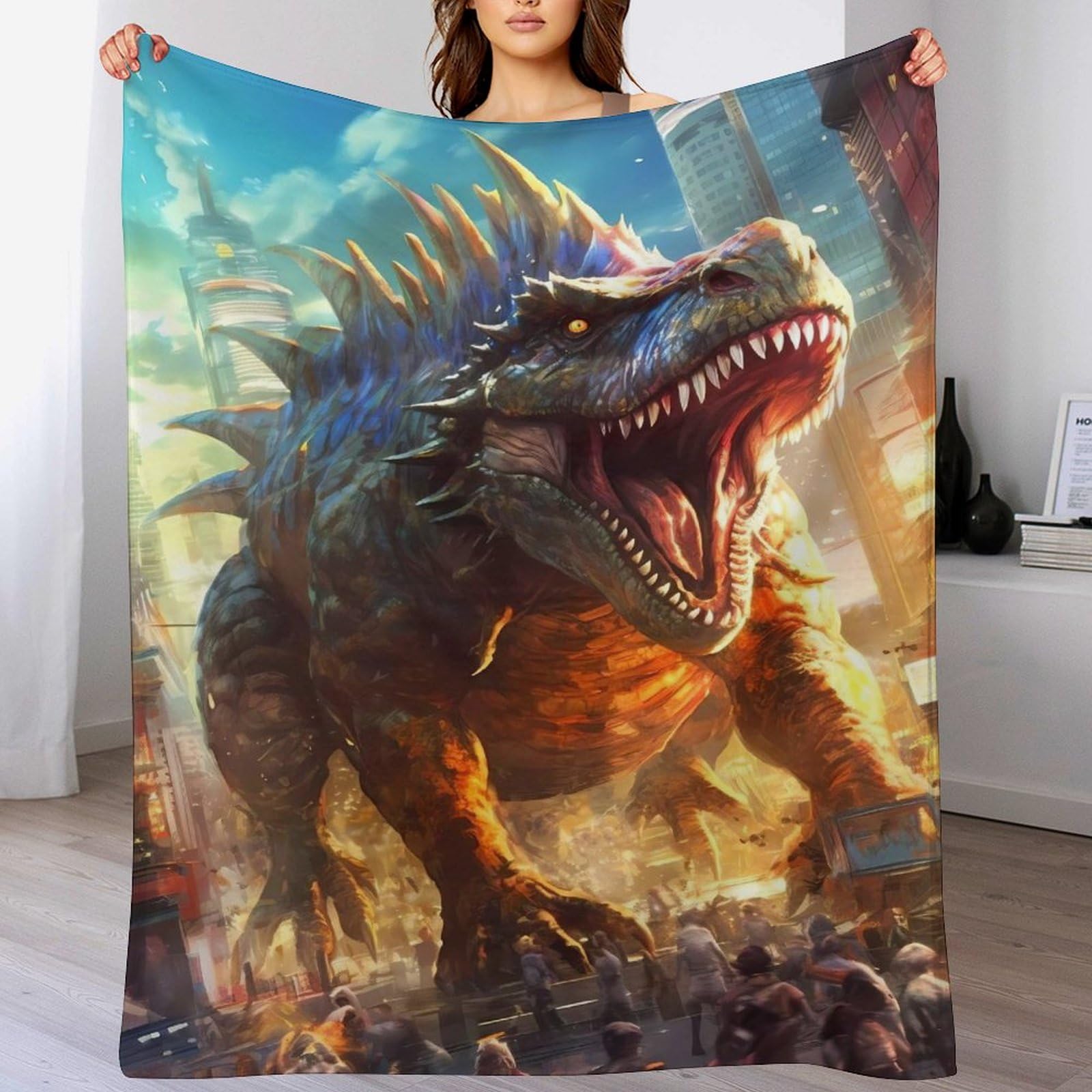 Plaid dinosaure couverture polaire lit sofa canapé-lit en peluche douce 100x130