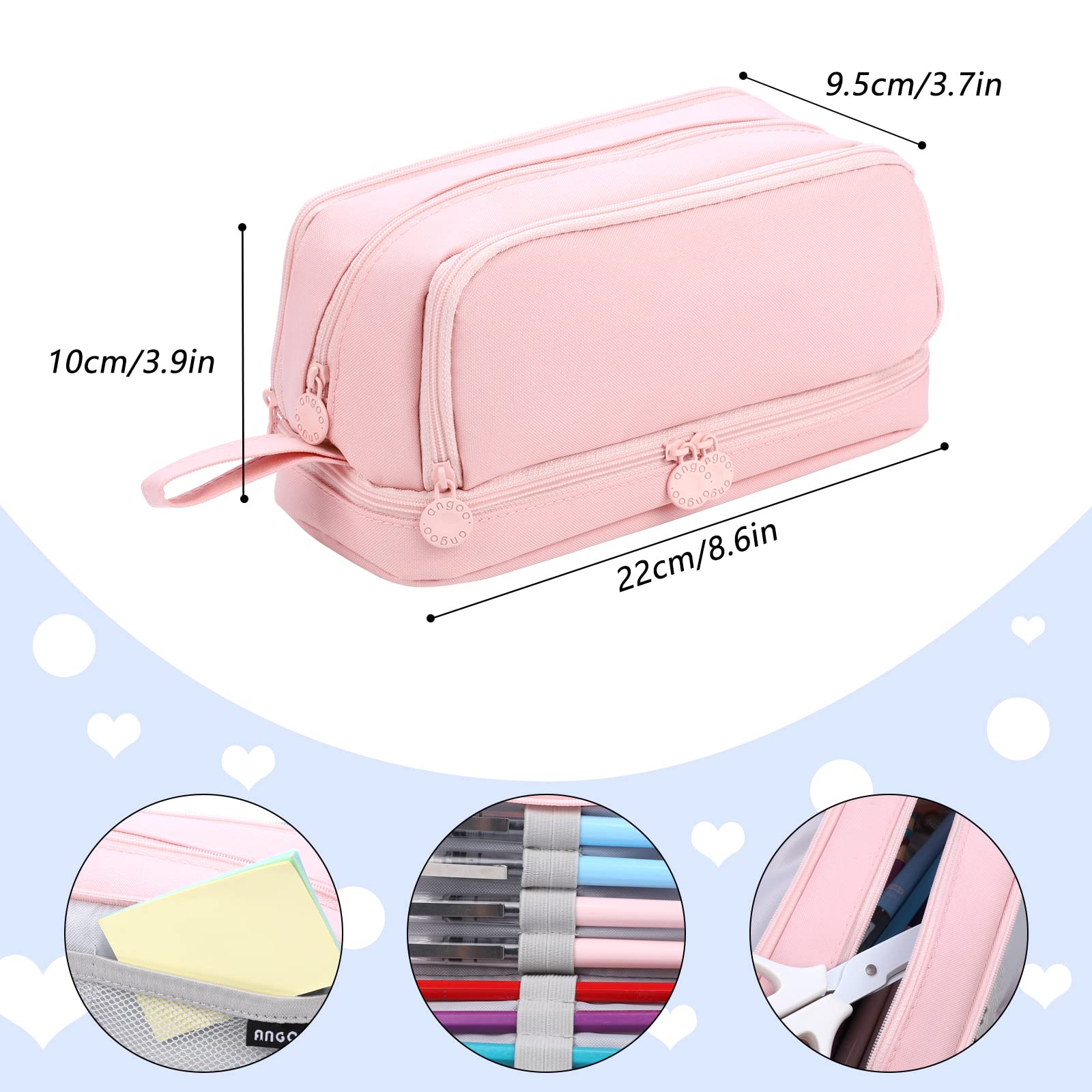Eucomir Pencil Case with 4 Compartments for Girls Boys Large Pencil Case Stationery Organizer Aesthetic Case for Kids Women Men Teenagers Students Light Pink - Image 2
