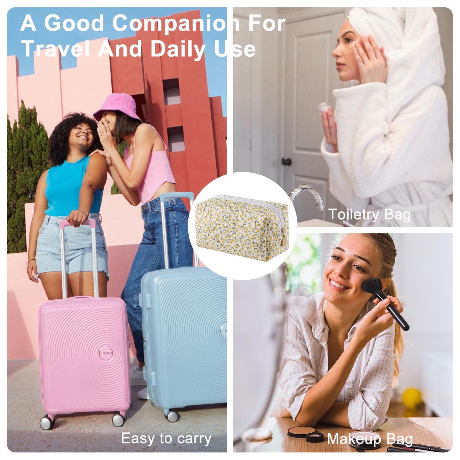 Gleyemor Kleine gesteppte Make-up-Tasche für Damen, niedliche Blumenschleife, Kosmetiktasche, Notfalltasche, Reise-Kulturbeutel, Baumwollbeutel, Geschenke für Mädchen, Mutter, Freundin, Schwester