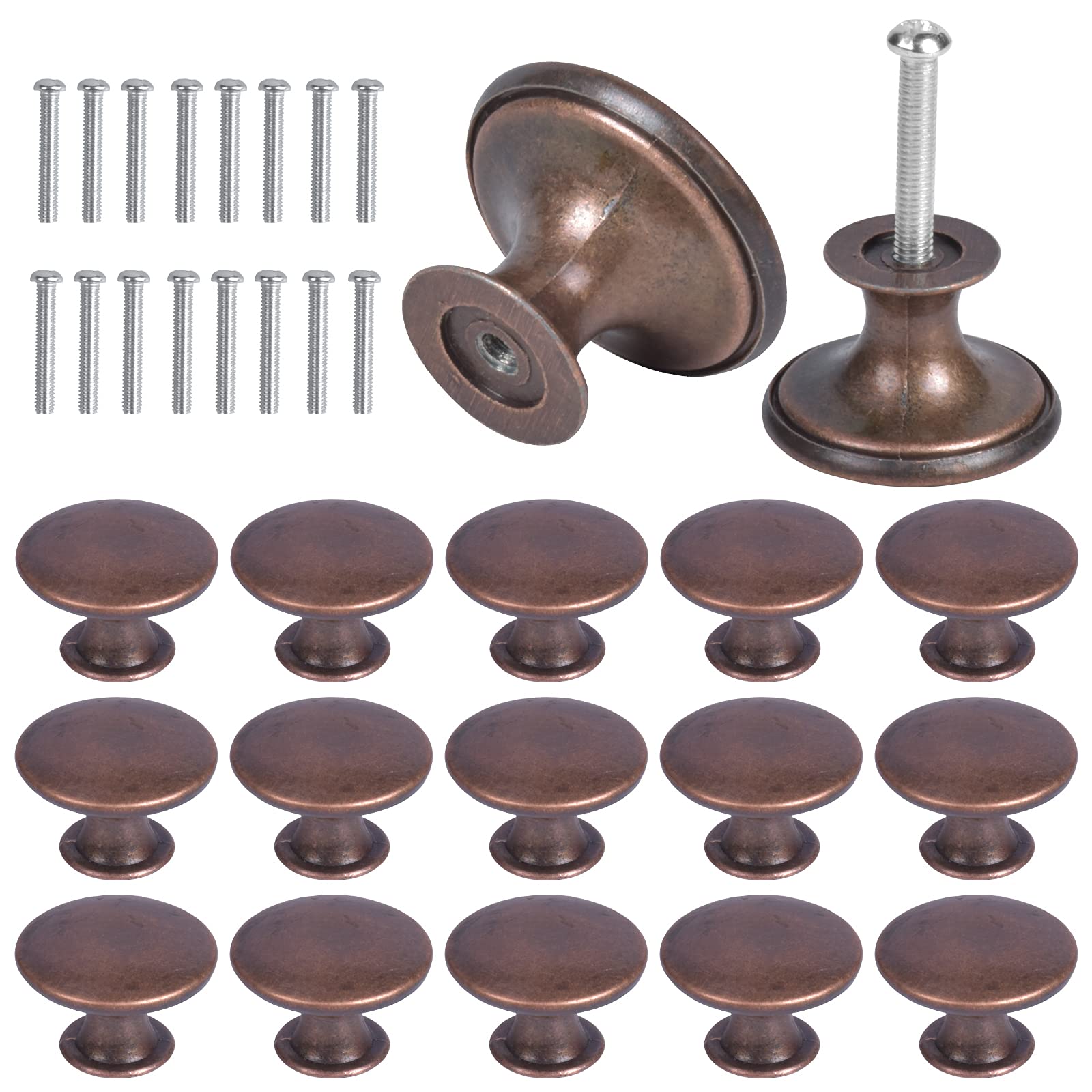 AvoDovA 16-Pack Round Mushroom Cabinet Knobs – Black Zinc Alloy Drawer Pulls With Screws (30mm Diameter)