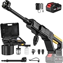 Battery Pressure Washer, 21 V Battery Pressure Washer with 50 Bar Motor, 6-in-1 Nozzle, 1 x 3.0 Ah Battery, Hose 5 m, Foam Tank, for Washing Cars, Garden