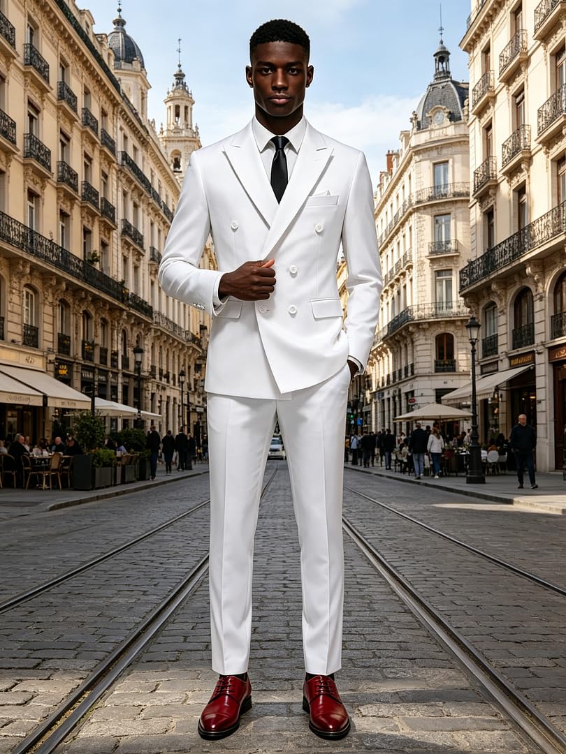 da Uomo Doppio Petto 2 Pezzi Abito Slim Fit Elegante Smoking Giacca & Pantaloni Eleganti per Matrimonio Prom Festa Cena Blazer