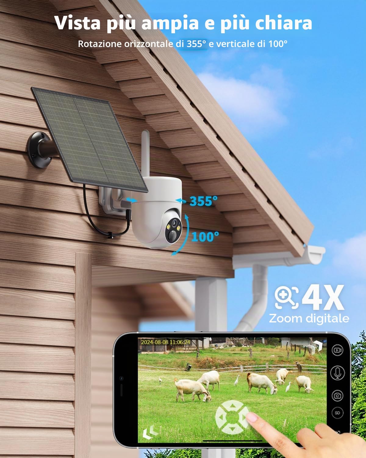 SEHMUA 4G LTE Telecamera Esterno senza Fili, Telecamera con SIM, 2K 360° PTZ Videocamera Sorveglianza senza wifi con Pannello Solare e Batterie, Visione Notturna, PIR Rilevamento, IP66