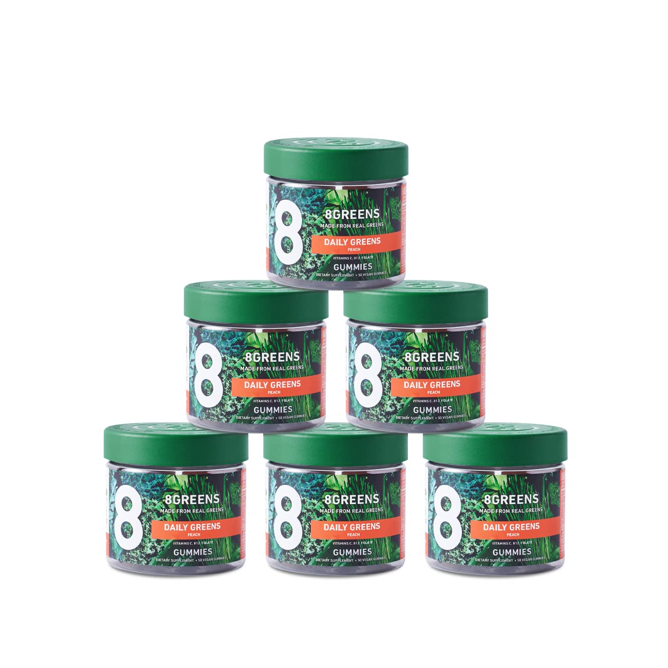 8GreensSupergreens Gummies | Super Greens Powder Superfood Gummy for Metabolism, Immunity & Focus, Digestive Health Enzymes, Organic: Chlorella, Spirulina, Aloe Vera, Peach Flavor, 300 Count