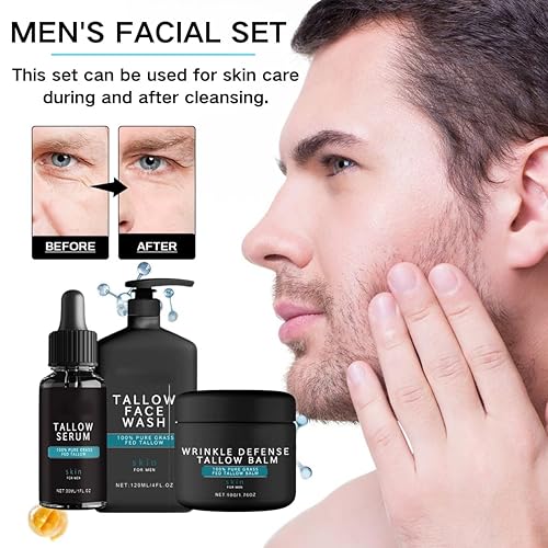 Miniatura 2 de Set de cuidado de la piel para hombres bálsamo antiarrugas natural de sarga, lavado facial nutritivo, suero antienvejecimiento nocturno, revitaliza