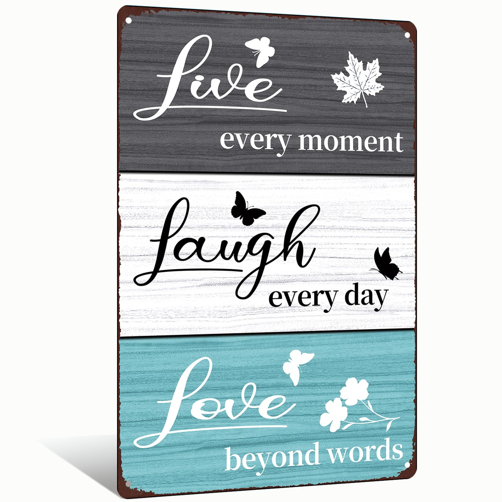 Live Every Moment Laugh Every Day Love Beyond Words Metal Warm Aluminum Sign Wall Decor for Living Room, Bedroom, Cafe - 8x12 Inches Cozy Inspirational Lifestyle Wall Art (25228)