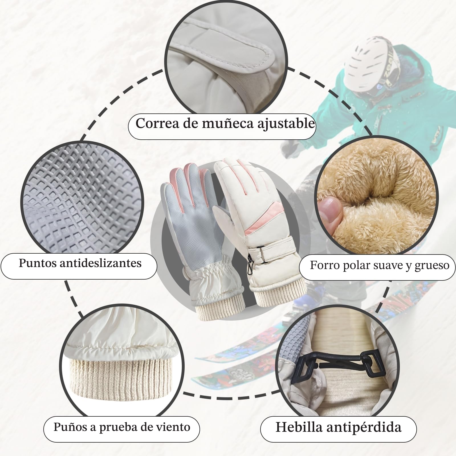 Guantes de esquí de invierno para mujer, resistentes al viento, térmicos, para pantalla táctil, impermeables, con forro polar, guantes cálidos para invierno, para esquí, ciclismo, deportes al