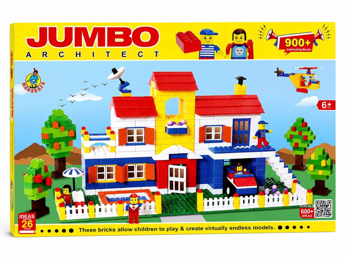 Negi Jumbo Architect Building Blocks House Set for Kids 6+ Years, 900 Interlocking Pieces DIY Construction Toy with Mansion, Car & Helicopter Models.-image-8