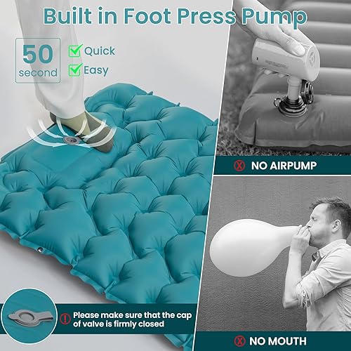Miniatura 3 de Colchón autoinflable para acampar en tienda cama de camping inflable con bomba de pie incorporada para mochileros - 3 pulgadas extra gruesa cama de