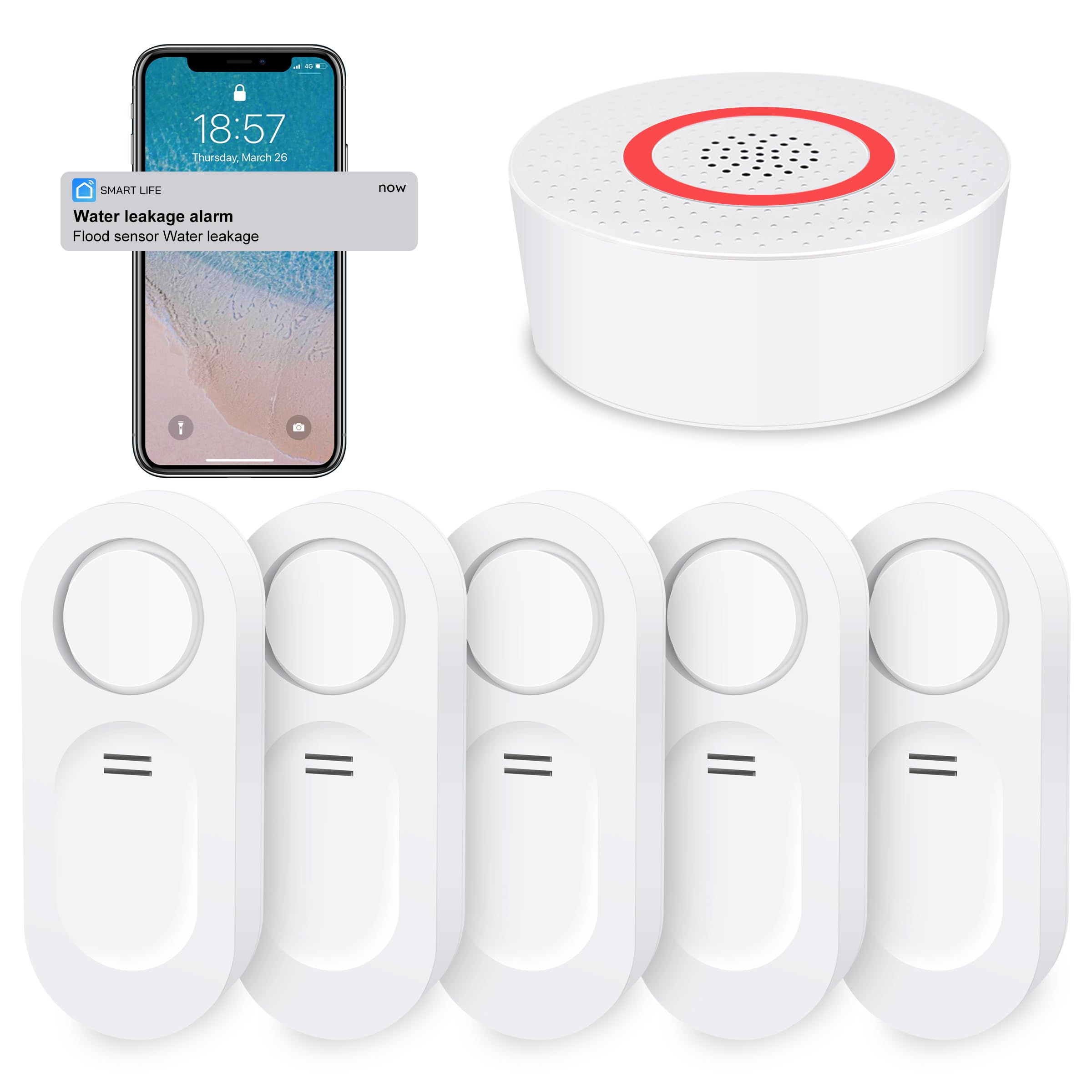 TECKNET Water Leak Detectors For Home, 120dB Water Sensor Alarm Leak Detector, IP66 Waterproof, Water Leak Detectors For Bathroom, Sink, Laundry, Window, Basements, Kitchens(5 Pack, Battery Included - View #10