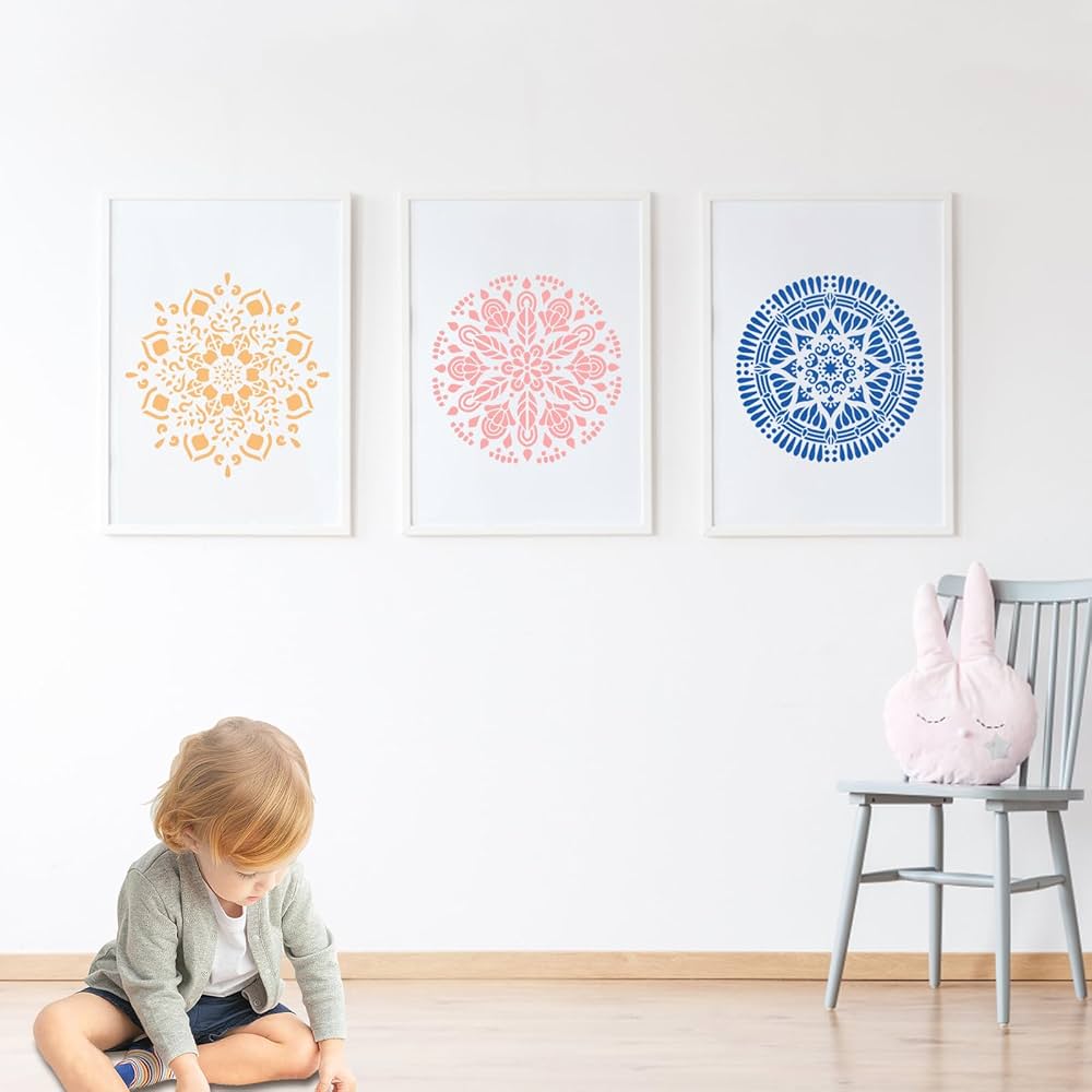 Stencil Mandala 16 Pezzi Riutilizzabili - 15x15 Cm Per Decorare Pareti, Legno, Mobili - Fai Da Te