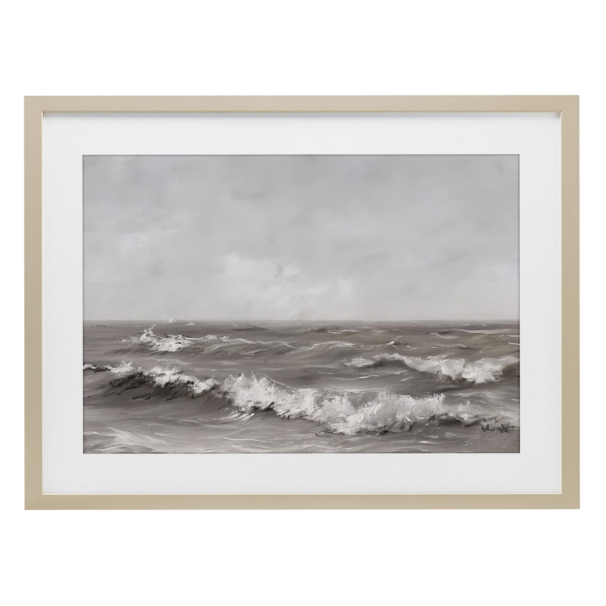 Stupell Industries Harvest Pine (Textured) Monochrome Sea Ripples Nautical, 14 X 20 Inch Framed Print Under Glass