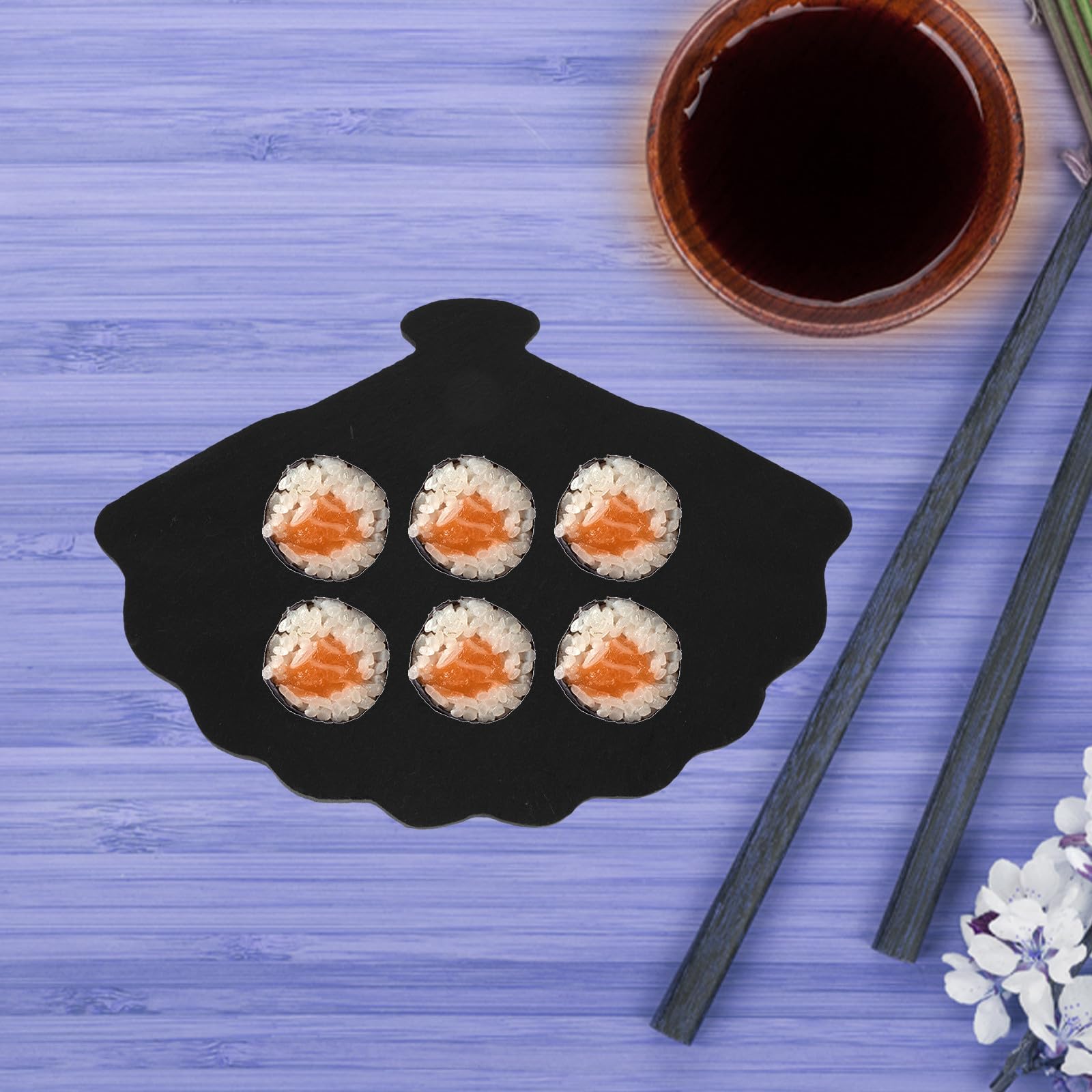 Plato Abanico para Sushi y Bistec de Pizarra Negra, Fácil de Limpiar | Restaurante Occidental y Postres, Diseño Seguro y Saludable, Uso Doméstico, Acabado Negro