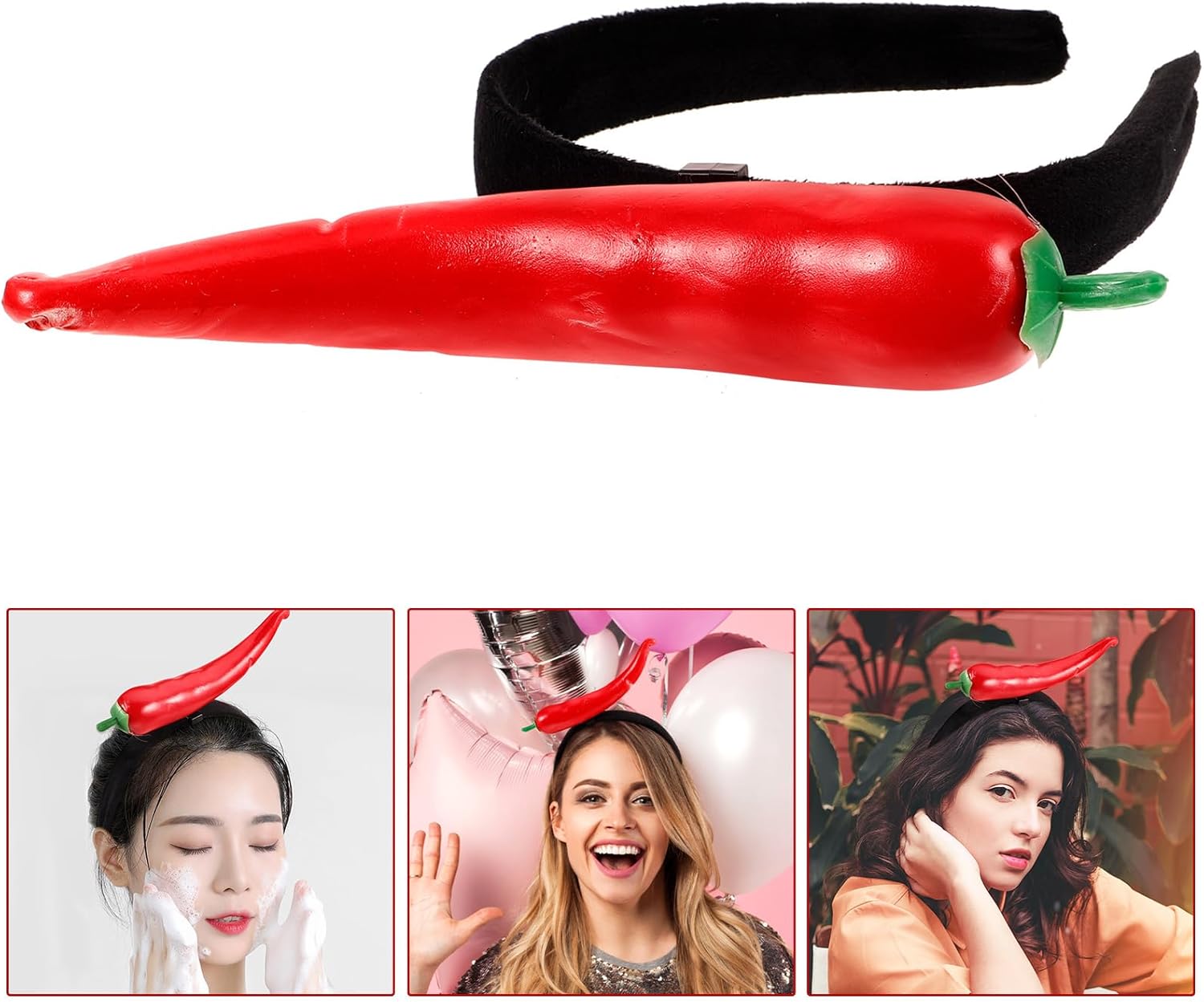 Chili Pepper Headband for Women Realistic Plush Red Chili Hairband Funny Party Accessory and Festival Costume Hair Hoop Unique Vegetable Design - Image 9