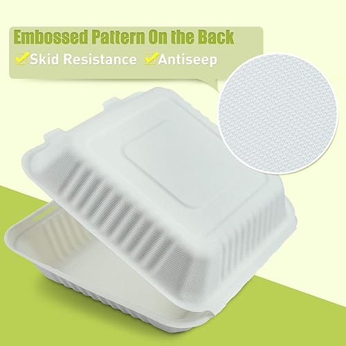Miniatura 3 de Green Earth - Cajas para comida (9.0in, 100 unidades, 1 compartimento, concha compostable, Bagasse natural (fibra de caña de azúcar), cajas de