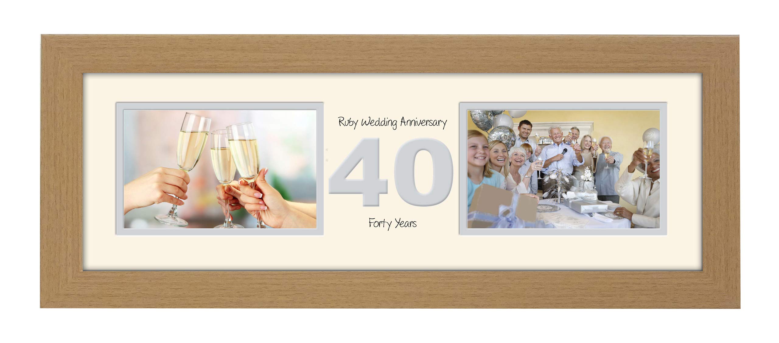 Photos In A Word Oak Finish Frame Cream Mount Grey Inside 40Th Anniversary Photo Frame Ruby Wedding Fortieth Gift Takes Two 6”X4” Landscape Photos 1234A (Oak Finish Frame Cream Mount Grey Inside)