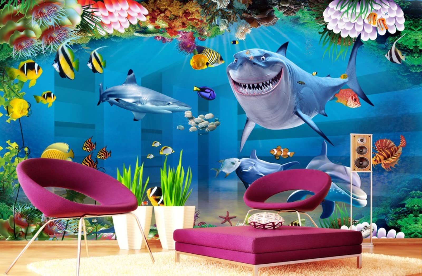 Carta Da Parati 3D Mondo Subacqueo Squali Delfini Sogno Carta Da Parati Camera Letto Moderna Fotomurali 3D Gigante Murale Decorazione