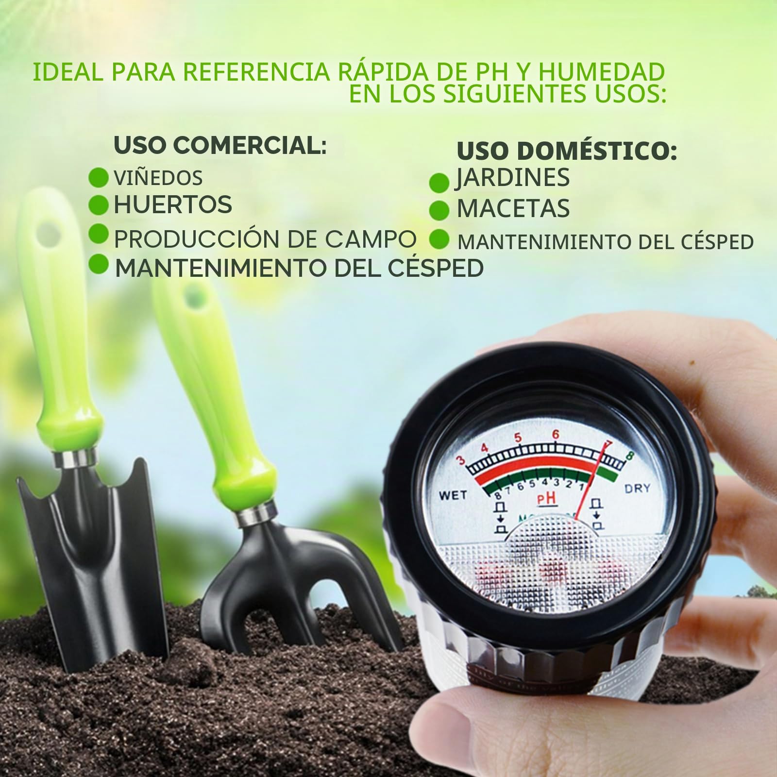 Medidor De PH Y Humedad Del Suelo Con Sonda De Electrodos De 295 Mm De Largo, Herramientas De Kit De Probador De Suelo A Prueba De Agua, Para Jardines Interiores Y Exteriores