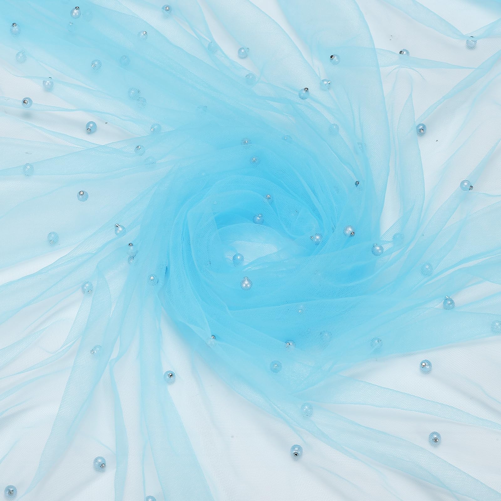 Chemin de table en tulle doux blanc nacré et bleu ciel 3 m