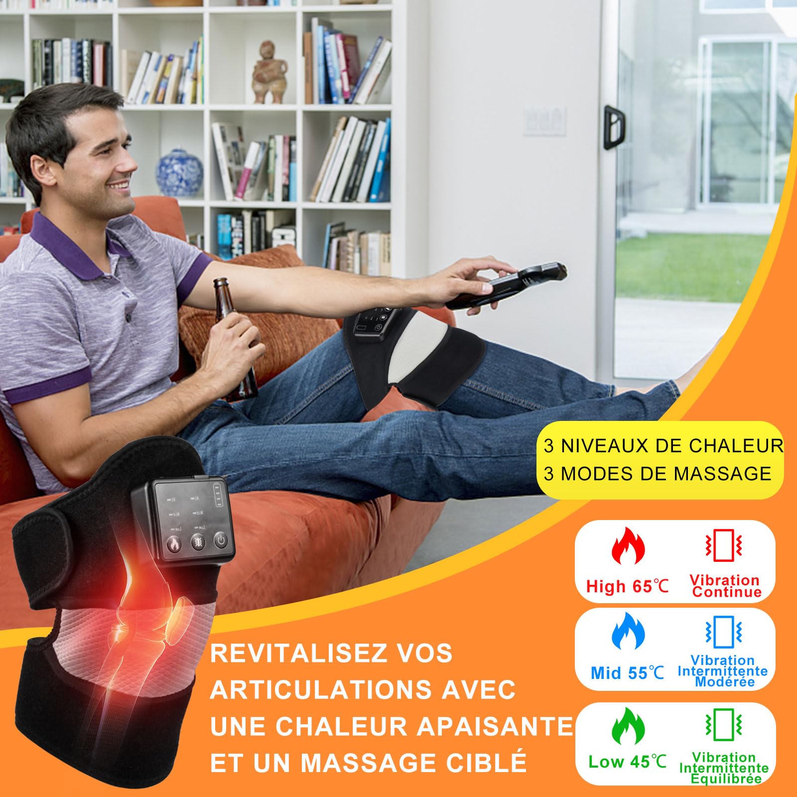 HONGJING Appareil de massage chauffant pour genoux pour soulager la douleur – Genoux, épaules et coudes avec chauffage et massage, idéal pour l'arthrite, la sciatique, le ménisque déchiré et
