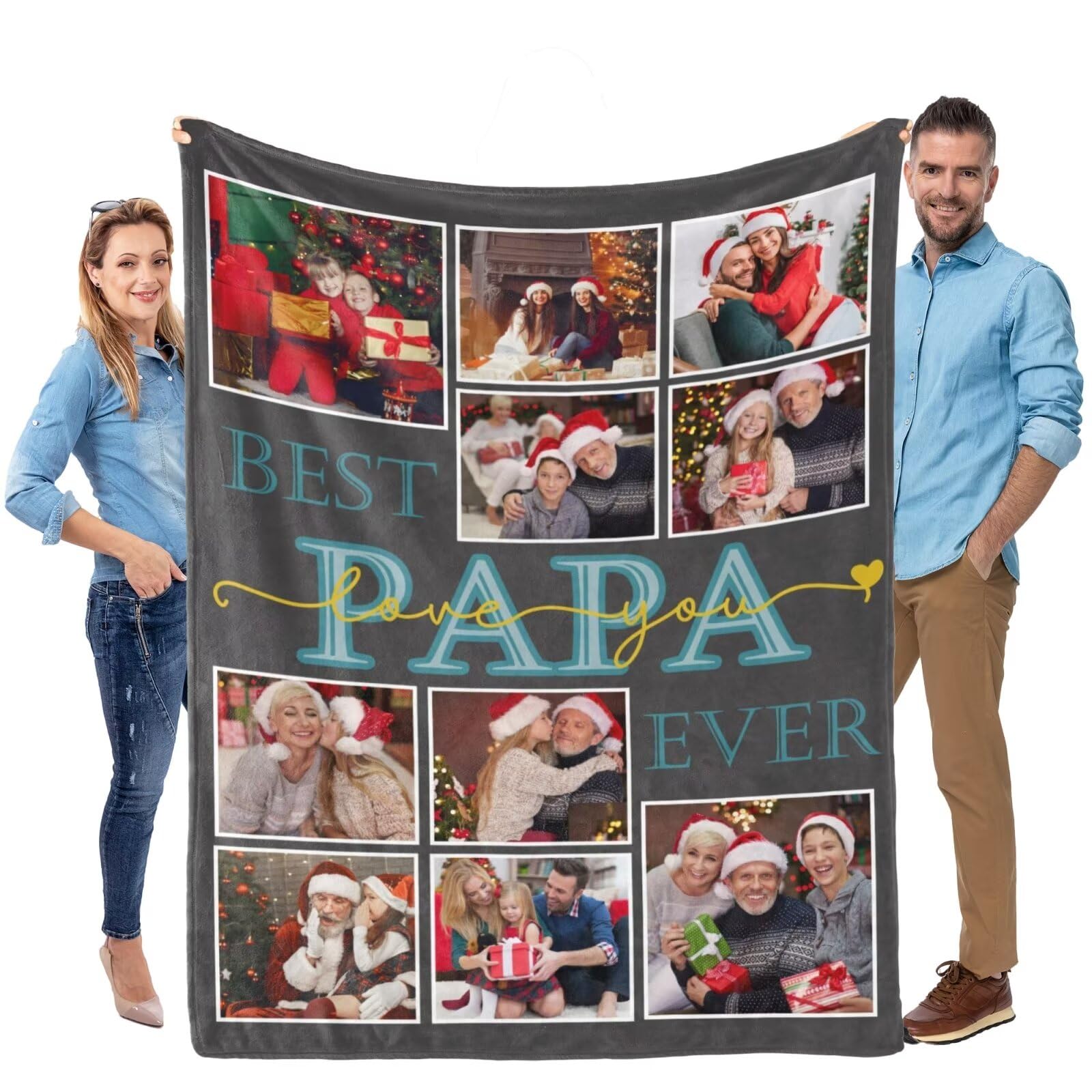 Custom Papa Blanket with Picture Photo Personalized Gifts for Grandpa Papa Pawpaw Birthday Christmas Fathers Day from Grandkids Customized Throw