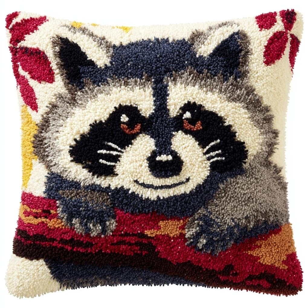 AxiangziK DIY Latch Hook Pillow Kit,Animal Raccoon