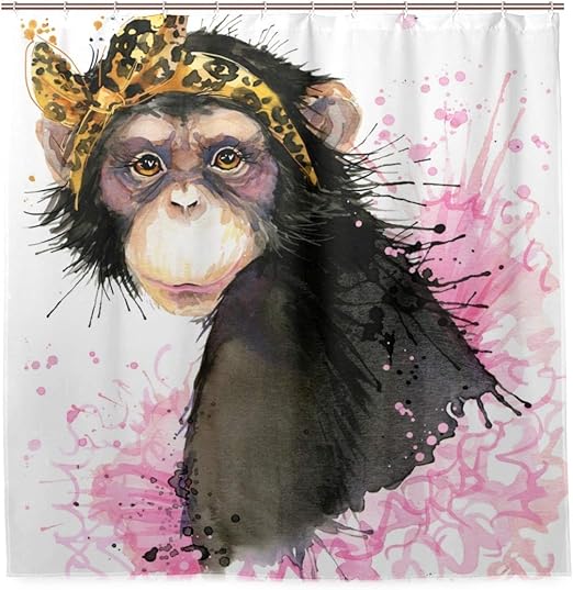 Amazon Kapanou防水 シャワーカーテン チンパンジーの水彩イラストファッションデザインエキゾチックです かわいいシャワーカーテン ユニットバス バスルーム 芸術の装飾 180cmx180cm バスフック付き 取り付け簡単 シャワーカーテン ホーム キッチン オンライン通販