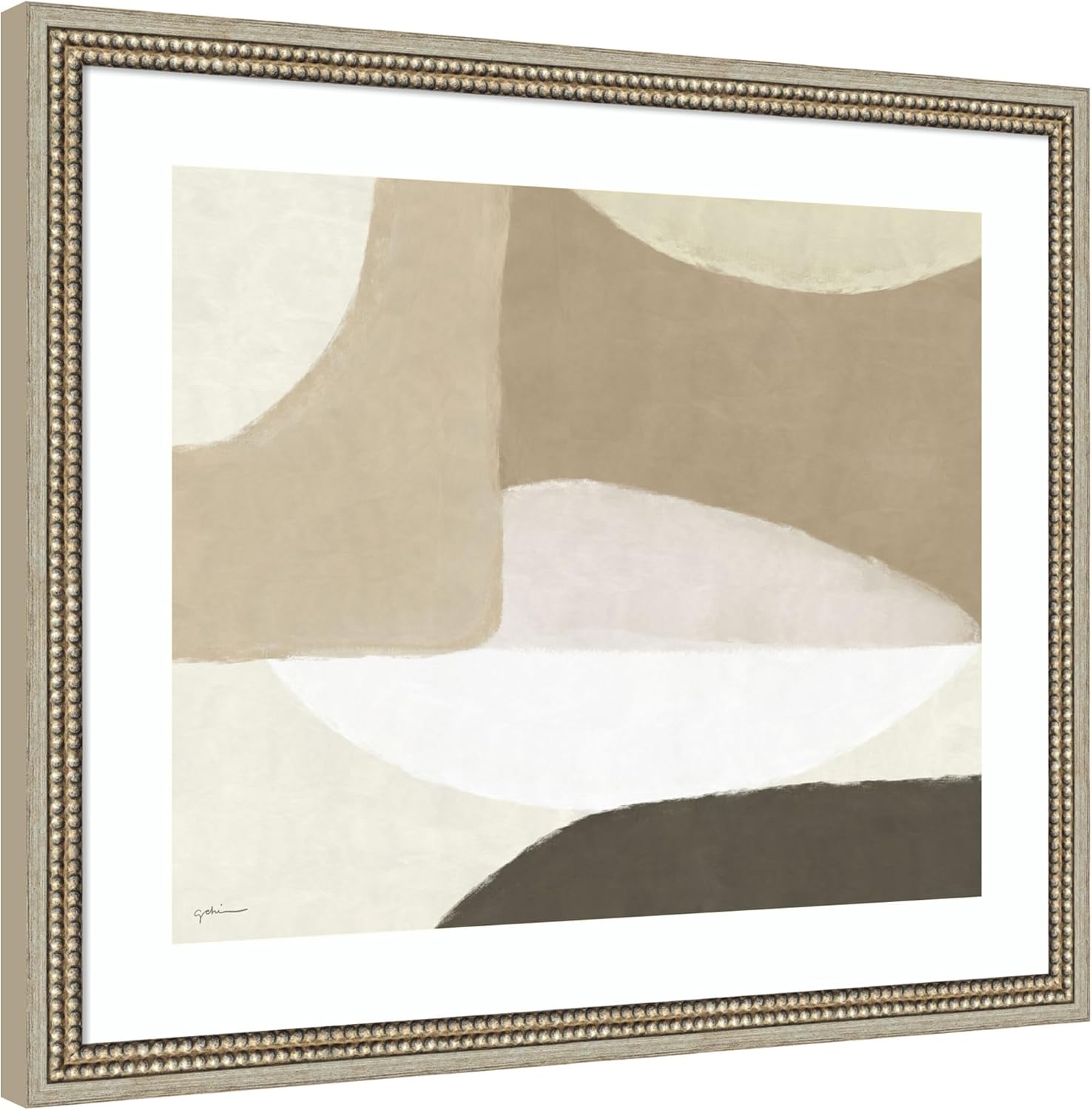 Kate and Laurel Framed Wall Art Print Abstract Neutral by Gabrielly Guedes, 26 x 22, Castellan Silver Frame, Modern Contemporary, Abstract Art for Wall Decor