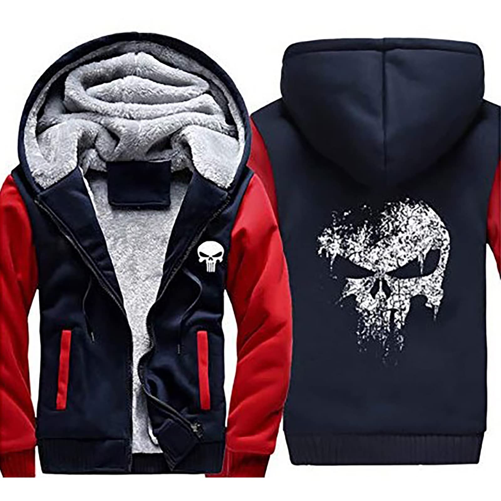 BOONEE Winter Jackets for Men Long Sleeve Soft Punisher, Shaggy Washable Men's Hoodies, Full Zip Up Versatile Mens Sweatshirts-Blue 3||XL