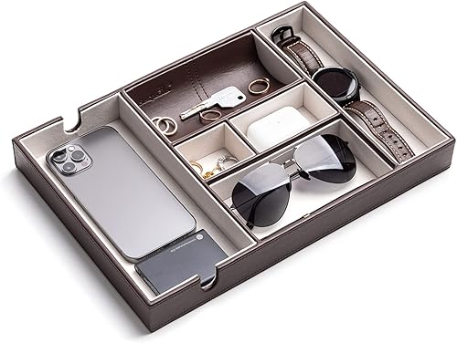 Bandeja de valet para hombre, para mesita de noche, mesita de noche y mesa de entrada, bandeja de cuero sintético para teléfono, reloj, gafas,