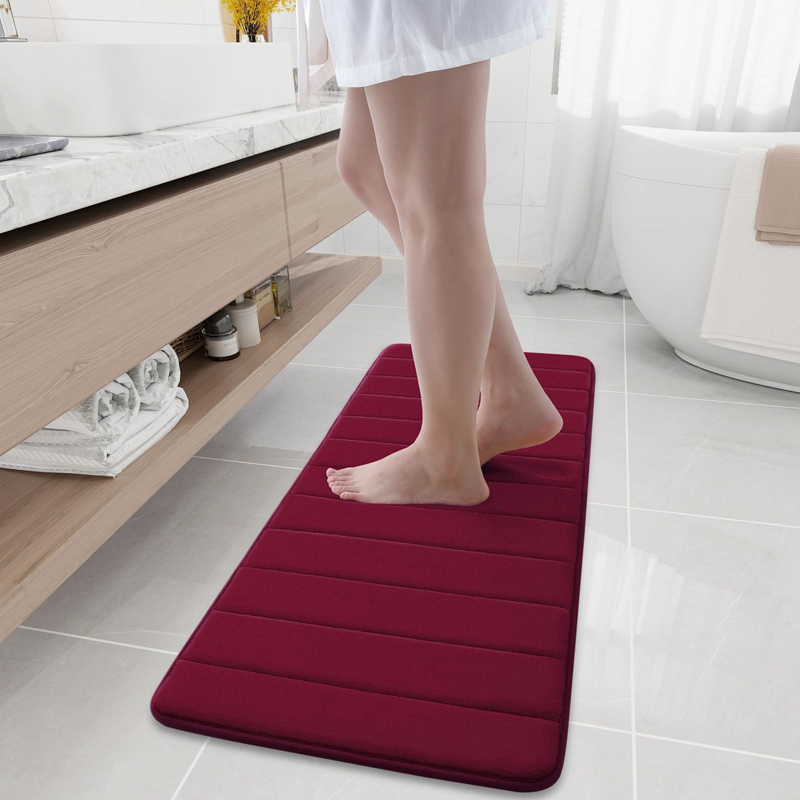 Homaxy Memory Foam Komfortabel Dick Badezimmerteppich, 40 x 120 cm, Weinrot