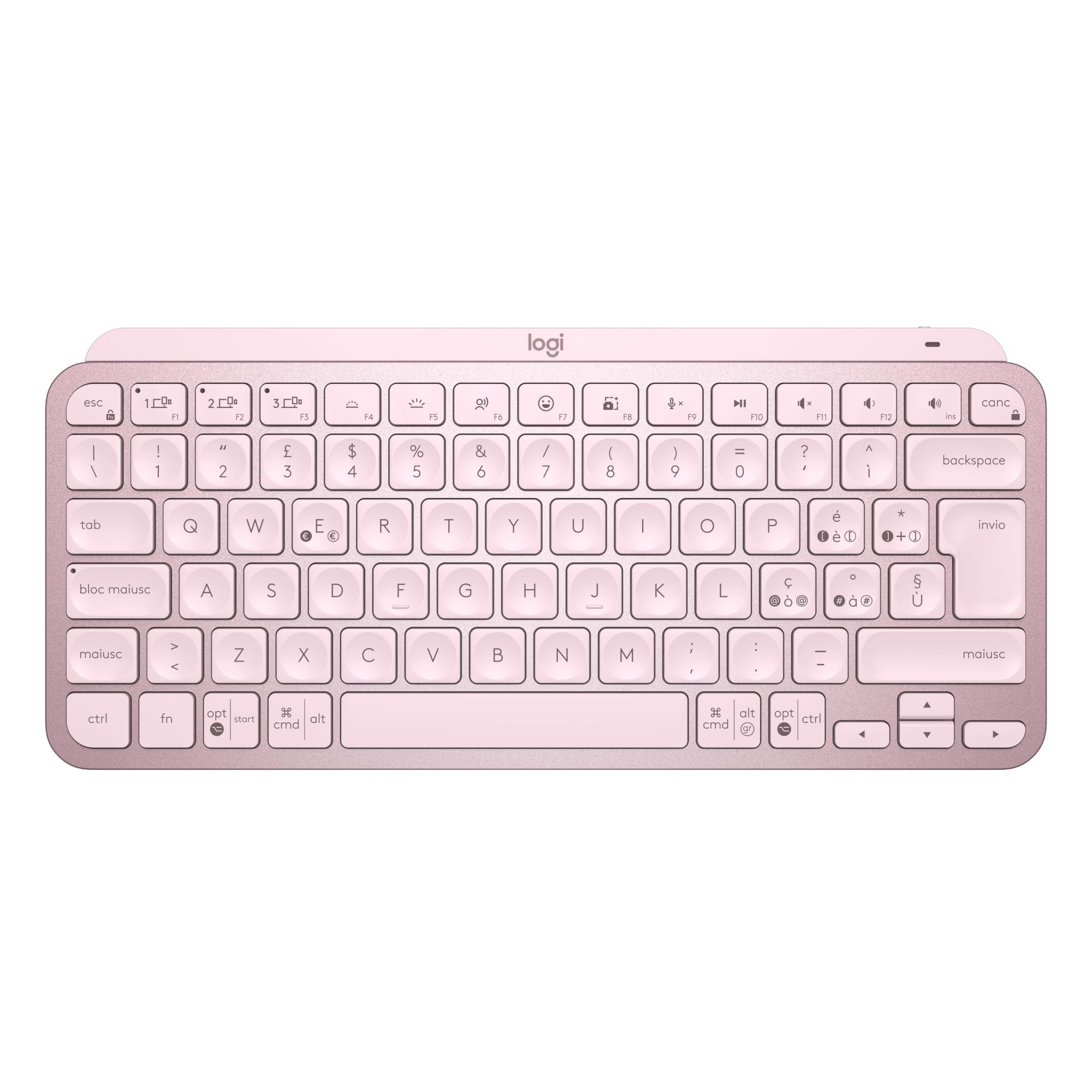 Logitech MX Keys Mini Tastiera Illuminata Wireless, Minimal, Compatta, Bluetooth, Retroilluminata, USB-C, Compatibile Con Apple MacOS, IOS, Windows, Linux, Android, In Metallo - Rosa