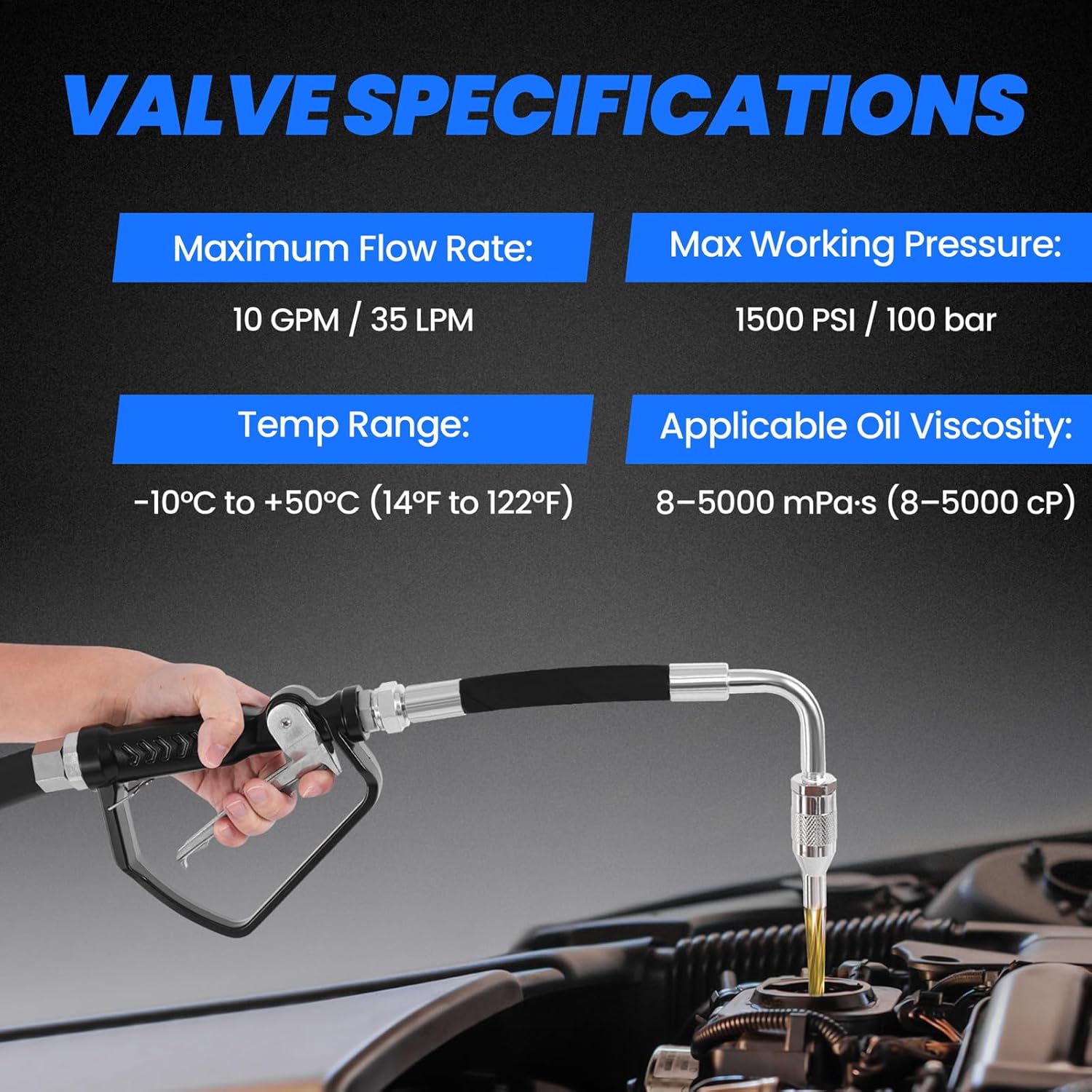 Pneumatic Oil Gun Dispenser, Oil Control Valve Nozzle 1/2-Inch NPT Inlet, Heavy Duty Air Operated Control Valve Dispenser for Motor, Gear, Lubricants, Synthetic Hydraulic Fluid and Antifreeze
