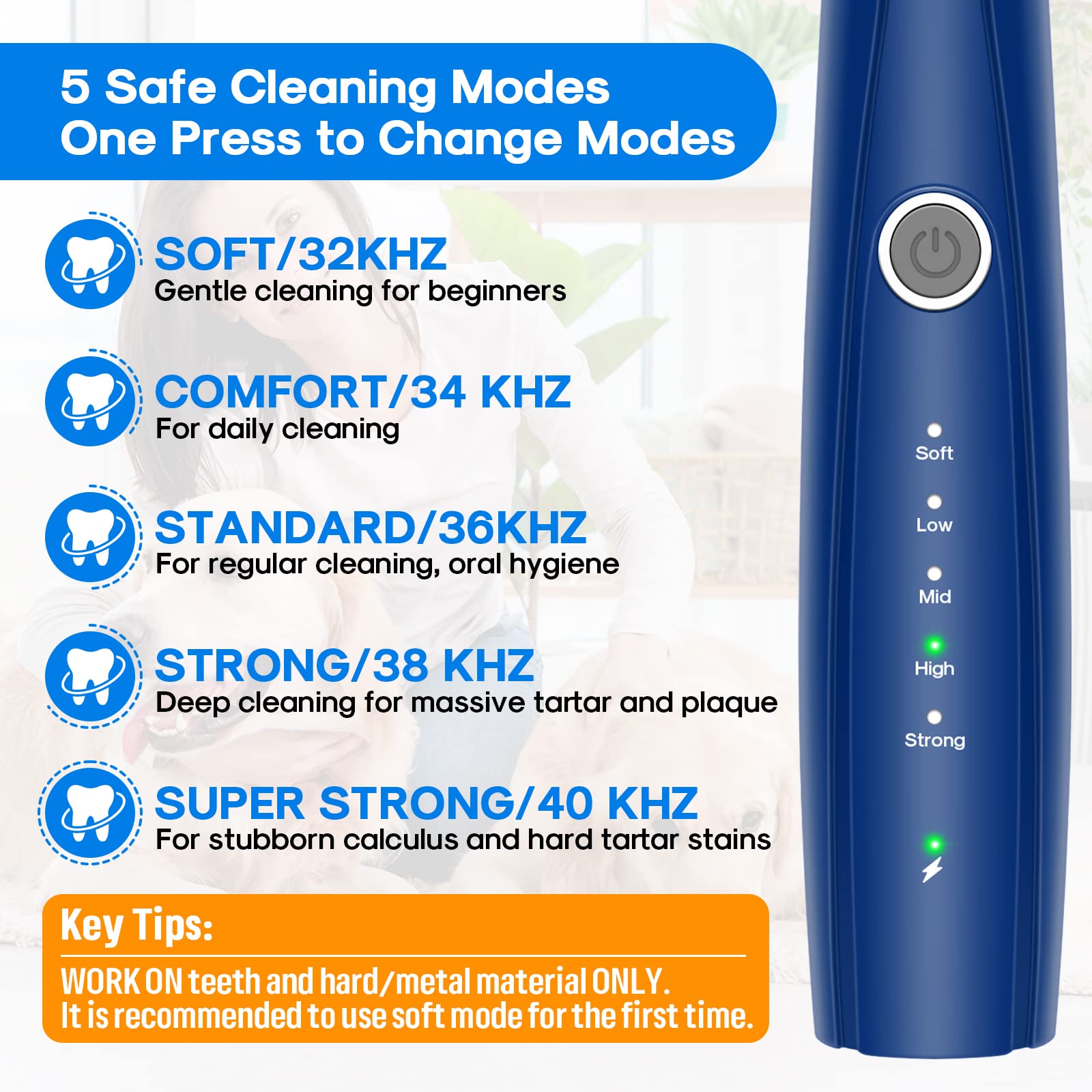 PWEZON Dog Teeth Cleaning Kit, 5-Mode LED Ultrasonic Tooth Cleaner for Dogs & Cats, Plaque & Tartar Remover - Image 4