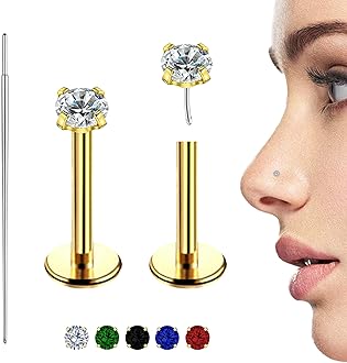 DAYANEY Gold Nose Ring Stud, 20g Cartilage Earrings Tragus Piercing Jewelry, 14k Titanium Nose Ring Threadless Medusa Clip on Earrings, Flat Back Medusa earrings for Women/men