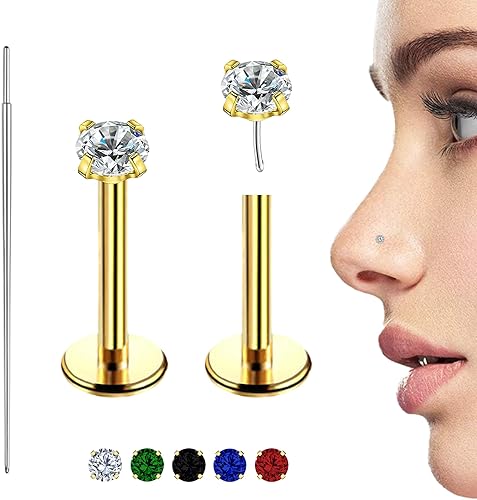 DAYANEY Gold Nose Stud,20G Cartilage earrings Tragus piercing jewelry,14K small nose ring stud, Flat Back tiny nose stud jewelry for WomenMen(2MM)
