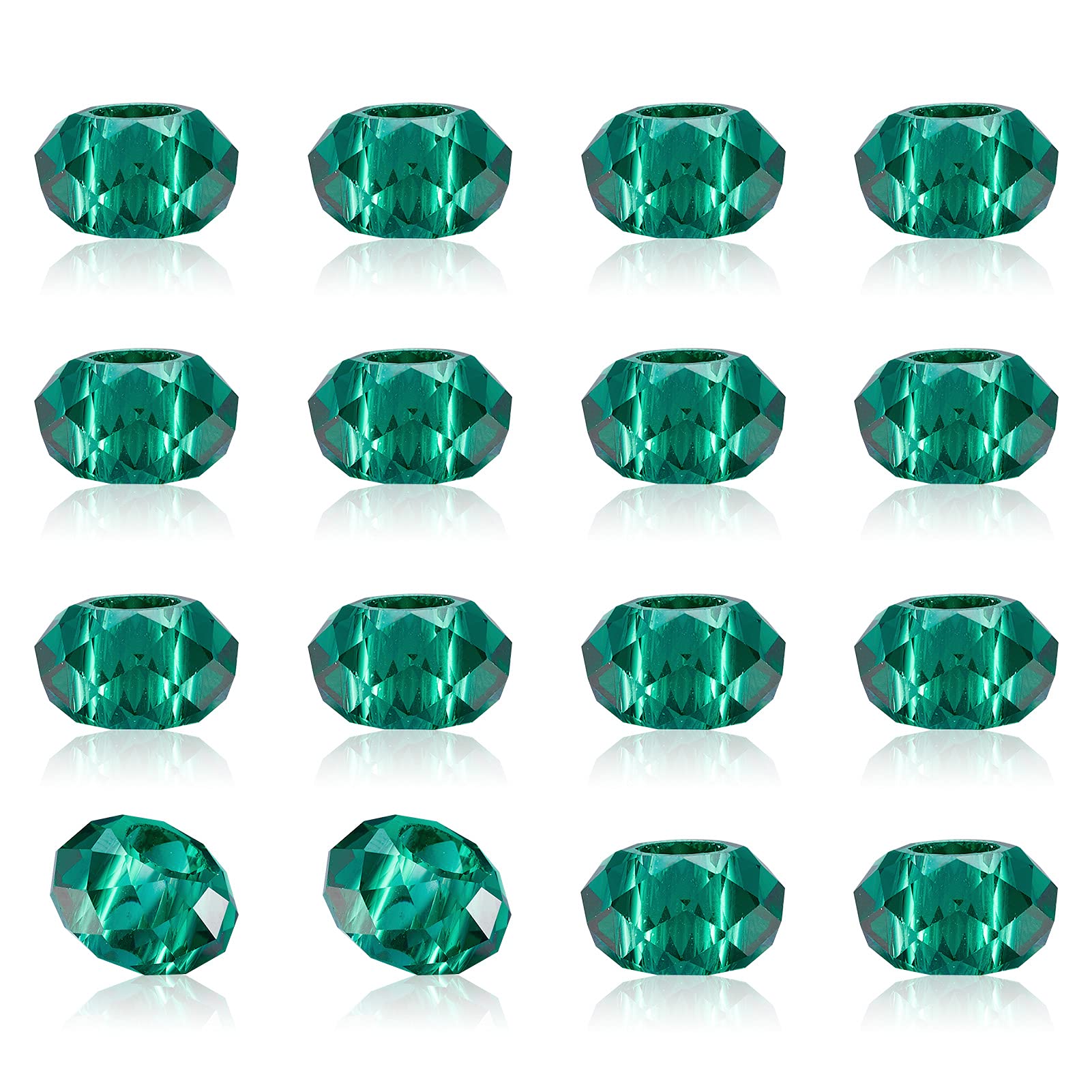PandaHall 100pcs Large Hole Faceted Glass European Beads 14x8mm Teal Rondelle Spacer Loose Beads Fit European Snake Chain Charm Bracelets