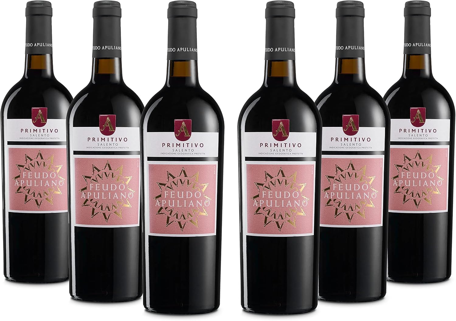 Feudo Apuliano Primitivo del Salento IGP, Rotwein mit dem Duft Reifer Früchte und einem Weichen und Harmonischen Geschmack, Alkoholgehalt 14 % Vol., Karton mit 6 Flaschen mit jeweils 750 ml