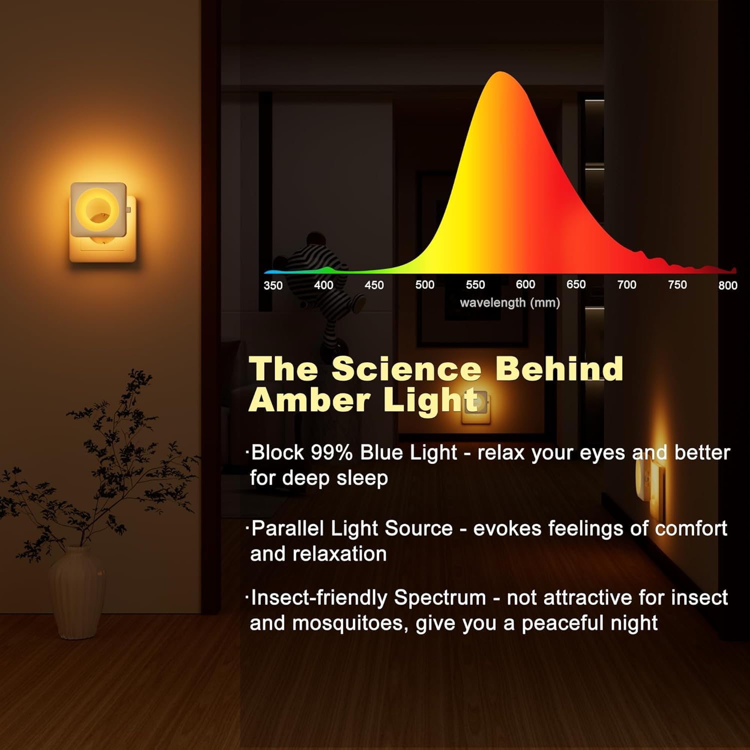 Swoieltr Luce Notturna Bambini, [2 Pezzi] Luci con Sensore Crepuscolare e Automatico Luminosità Regolabile per Camera da Letto, Corridoio, Scale, Bagno (1800K Ambra-LDR)