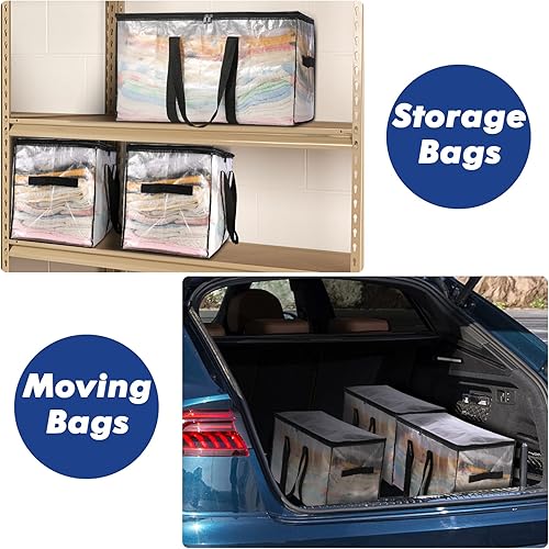 Miniatura 5 de Bolsas de mudanza transparentes resistentes  Paquete de 8 bolsas de almacenamiento de 110L con asas fuertes, cremallera, impermeables,